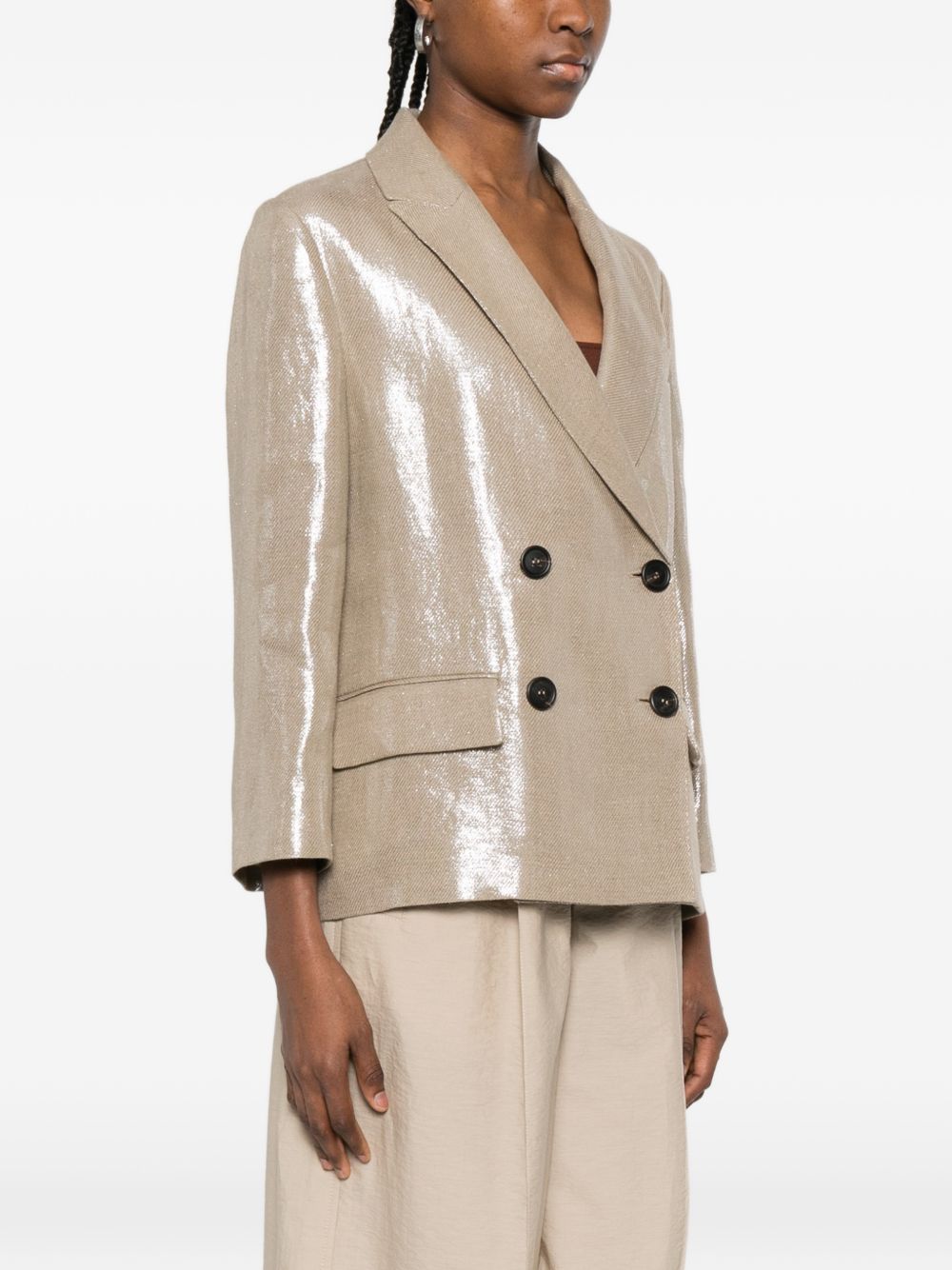 Blazer doppiopetto in lino metallizzato in beige Brunello cucinelli - donna 