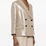 Blazer doppiopetto in lino metallizzato in beige Brunello cucinelli - donna 