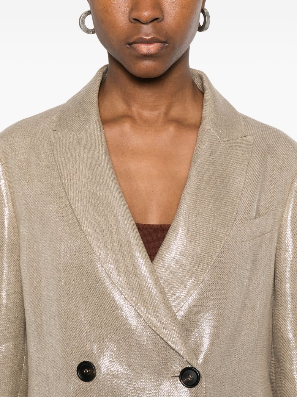 Blazer doppiopetto in lino metallizzato in beige Brunello cucinelli - donna 