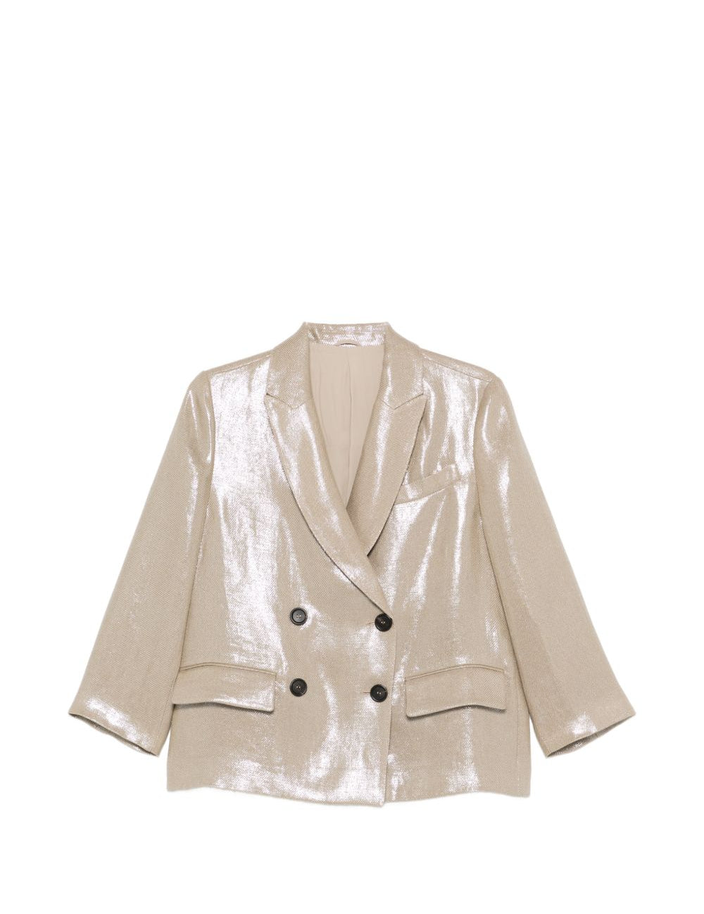 Blazer doppiopetto in lino metallizzato in beige Brunello cucinelli - donna 