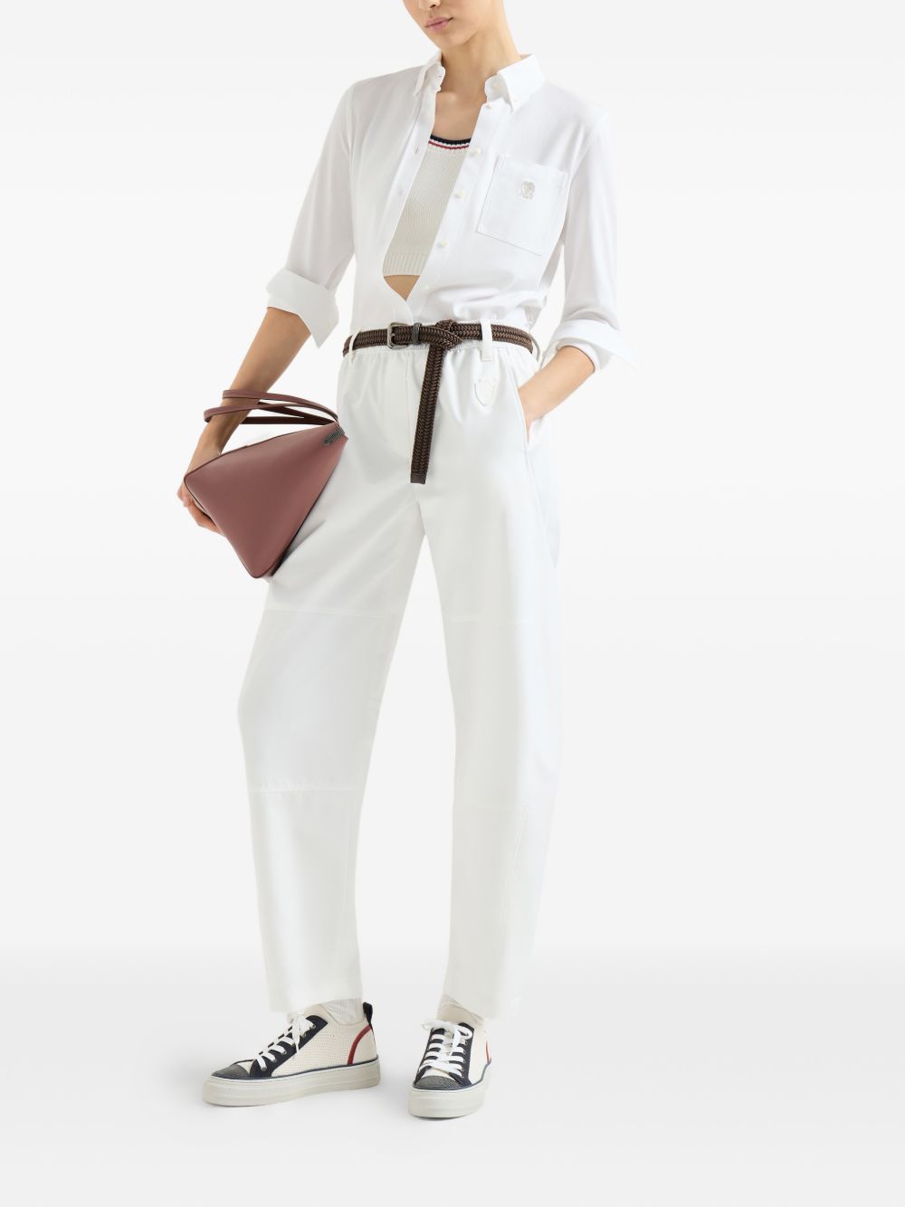 Camicia con logo in bianco brunello cucinelli - donna 