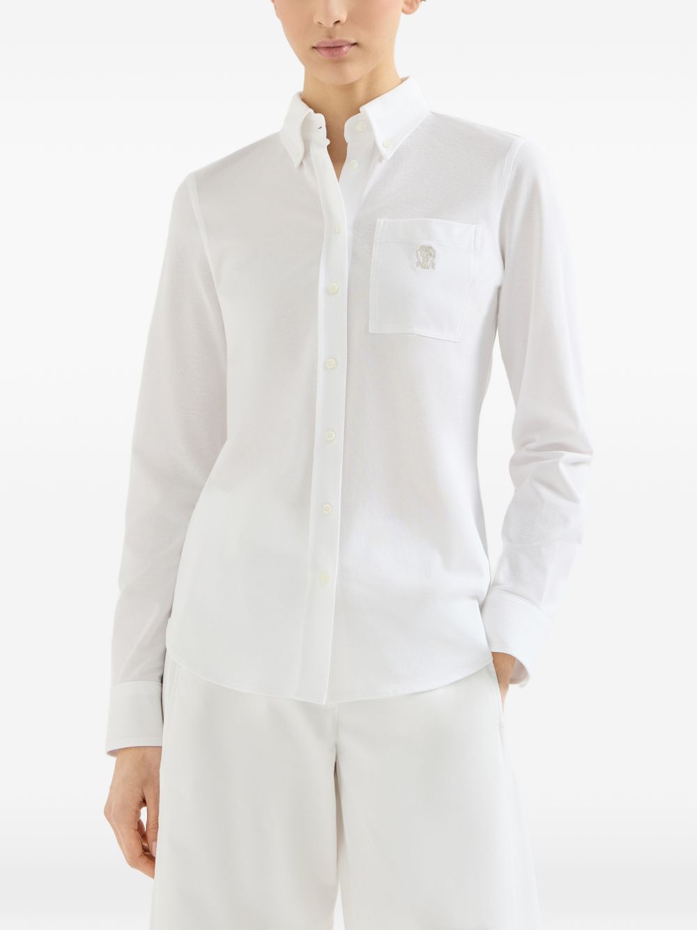 Camicia con logo in bianco brunello cucinelli - donna 