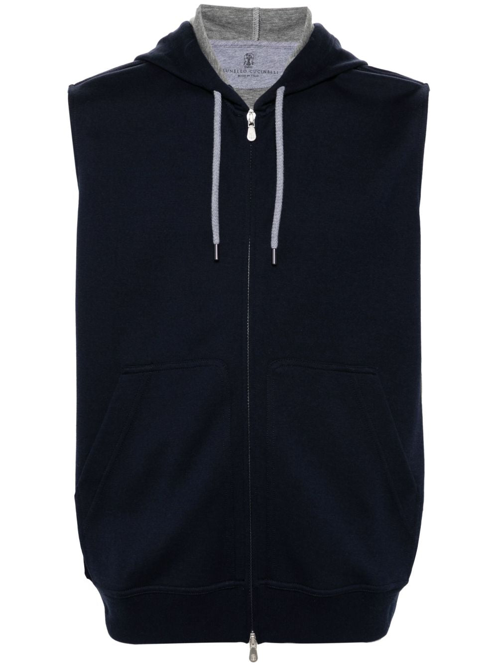 Felpa smanicata con cappuccio in blu Brunello cucinelli - uomo 