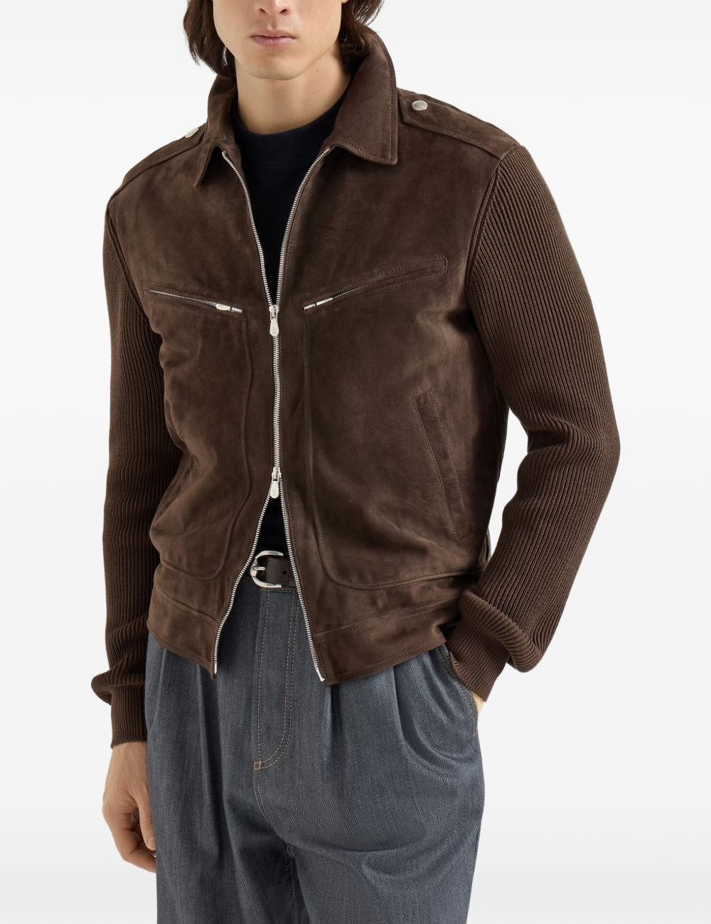 Giacca in pelle scamosciata in marrone Brunello Cucinelli - uomo 