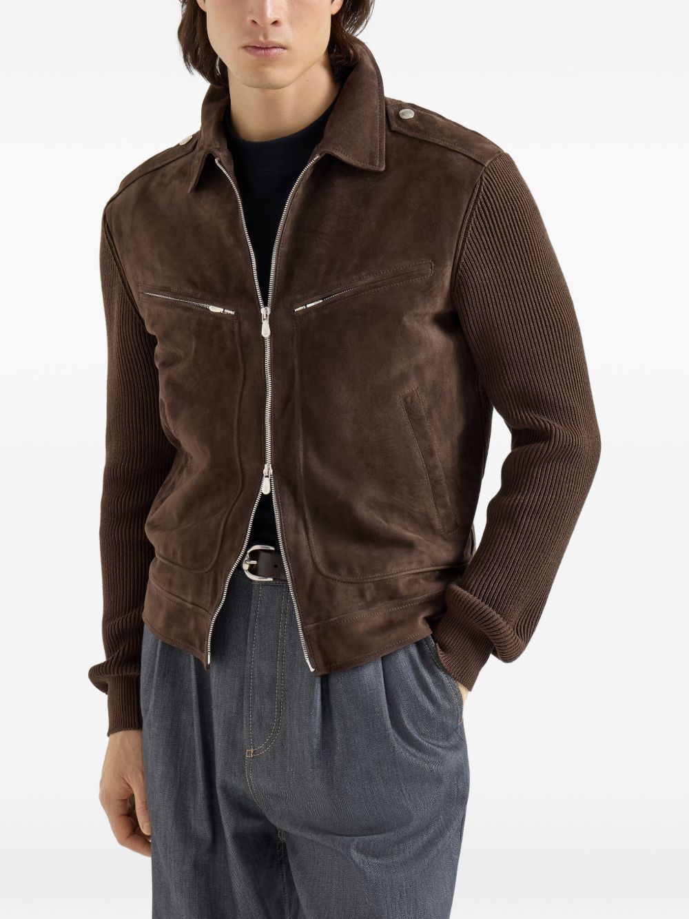 Giacca in pelle scamosciata in marrone Brunello Cucinelli - uomo 
