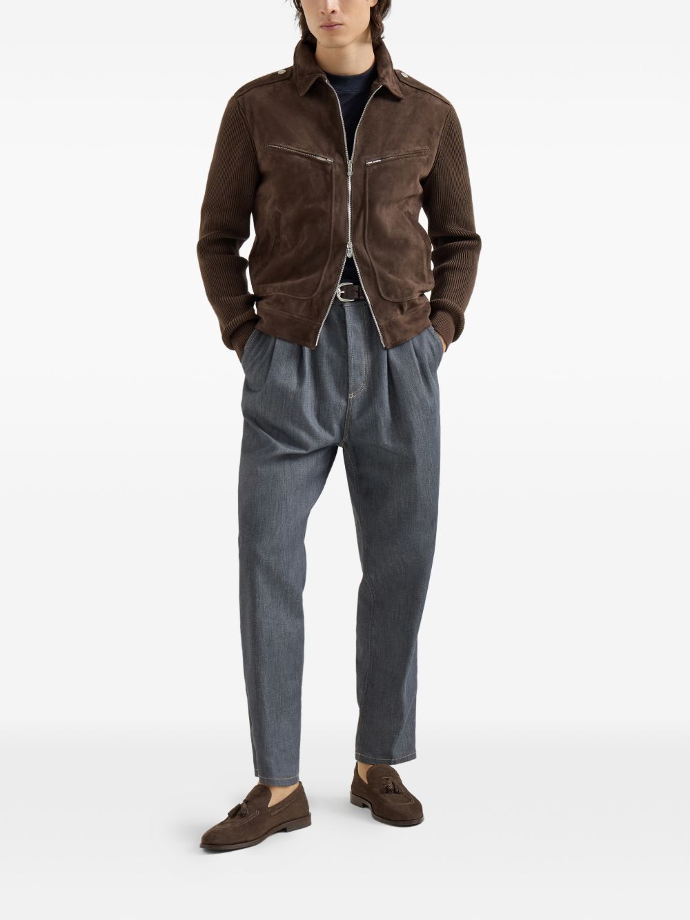 Giacca in pelle scamosciata in marrone Brunello Cucinelli - uomo 