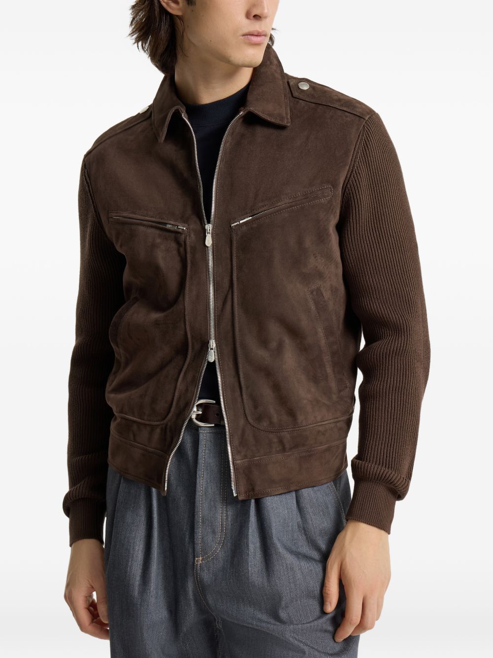 Giacca in pelle scamosciata in marrone Brunello Cucinelli - uomo 