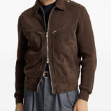 Giacca in pelle scamosciata in marrone Brunello Cucinelli - uomo 