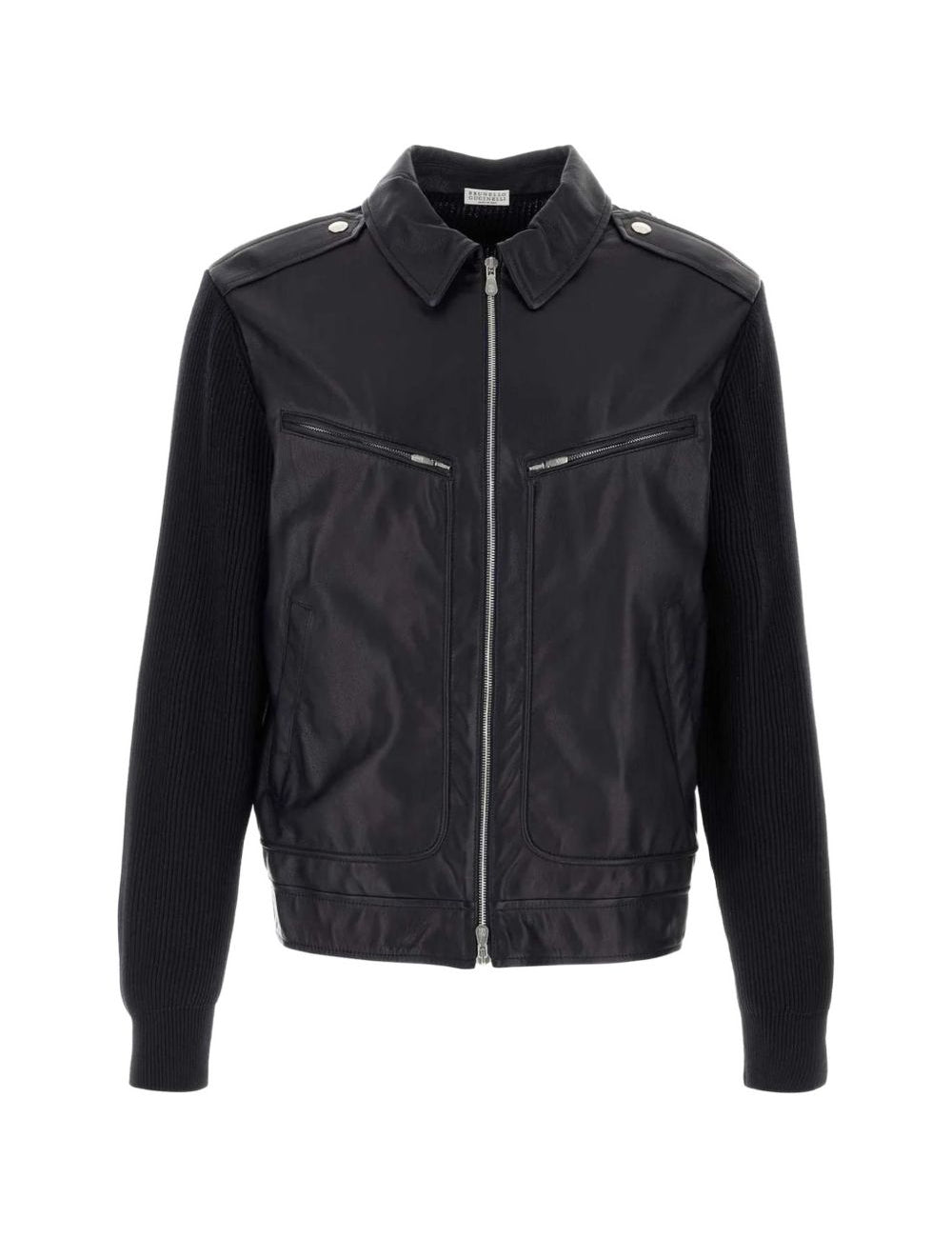 Cardigan con inserti in pelle nero Brunello Cucinelli - uomo 