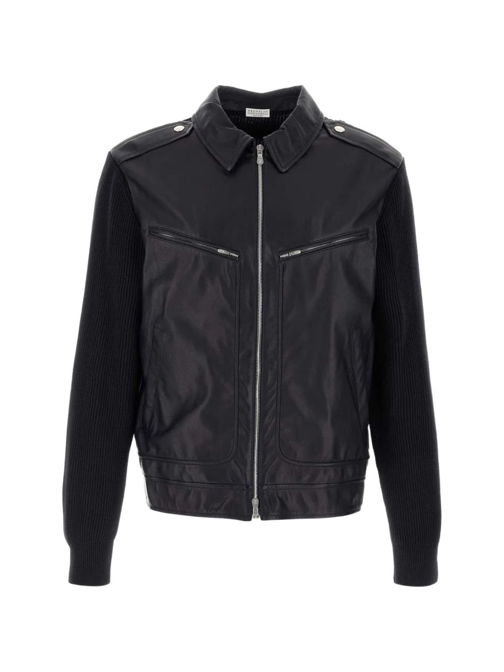 Cardigan con inserti in pelle nero Brunello Cucinelli - uomo 