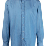 Camicia con colletto classico in denim blu brunello cucinelli - uomo 