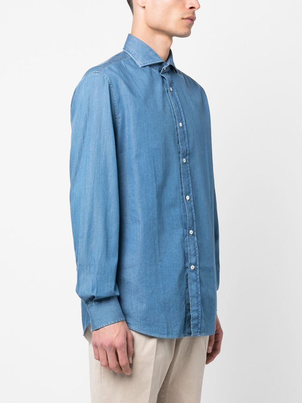 Camicia con colletto classico in denim blu brunello cucinelli - uomo 