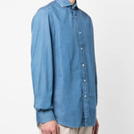 Camicia con colletto classico in denim blu brunello cucinelli - uomo 
