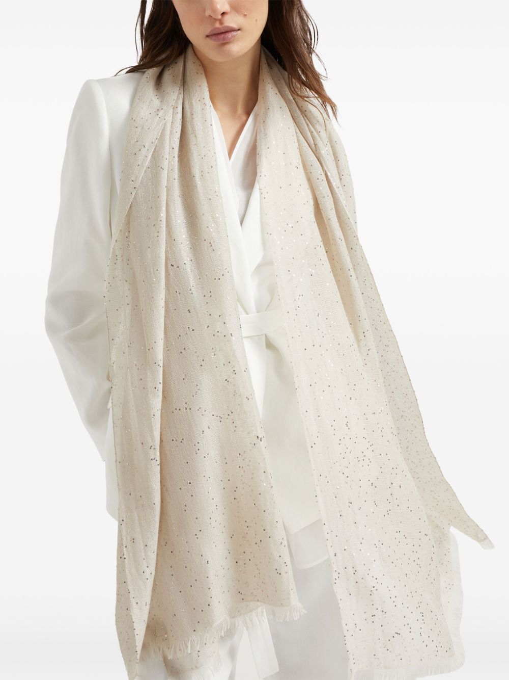 Sciarpa con paillettes in bianco Brunello cucinelli - donna 