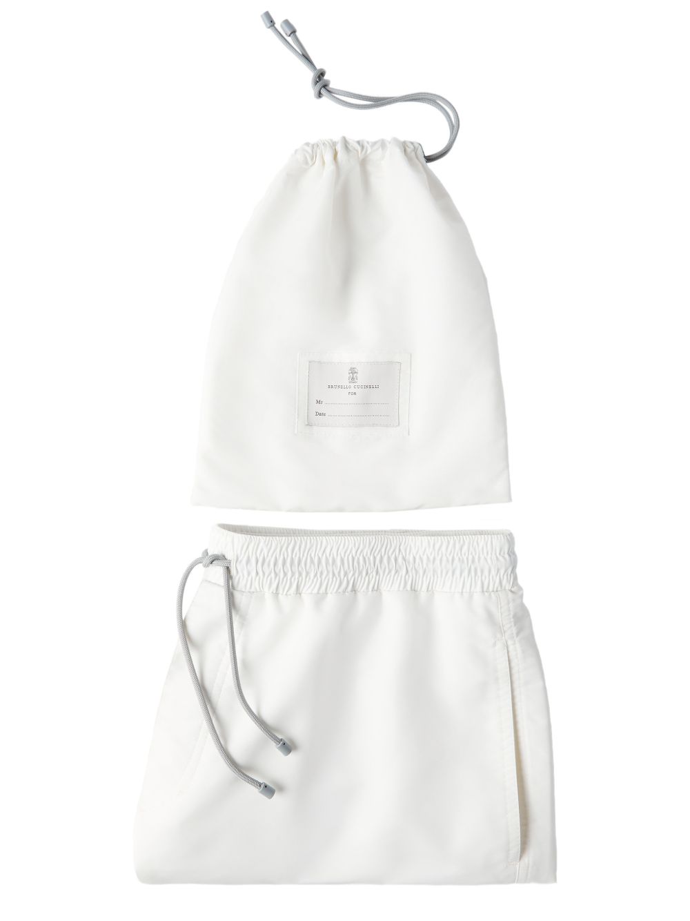 Costume da bagno con coulisse e logo in bianco Brunello cucinelli - uomo 