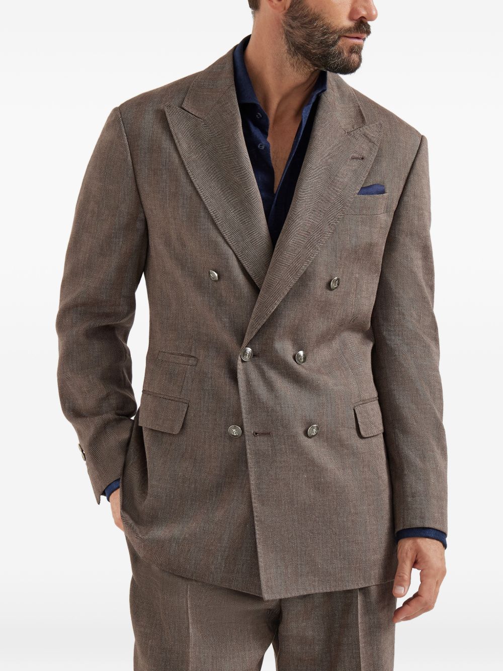 Blazer doppiopetto in marrone Brunello cucinelli - uomo 