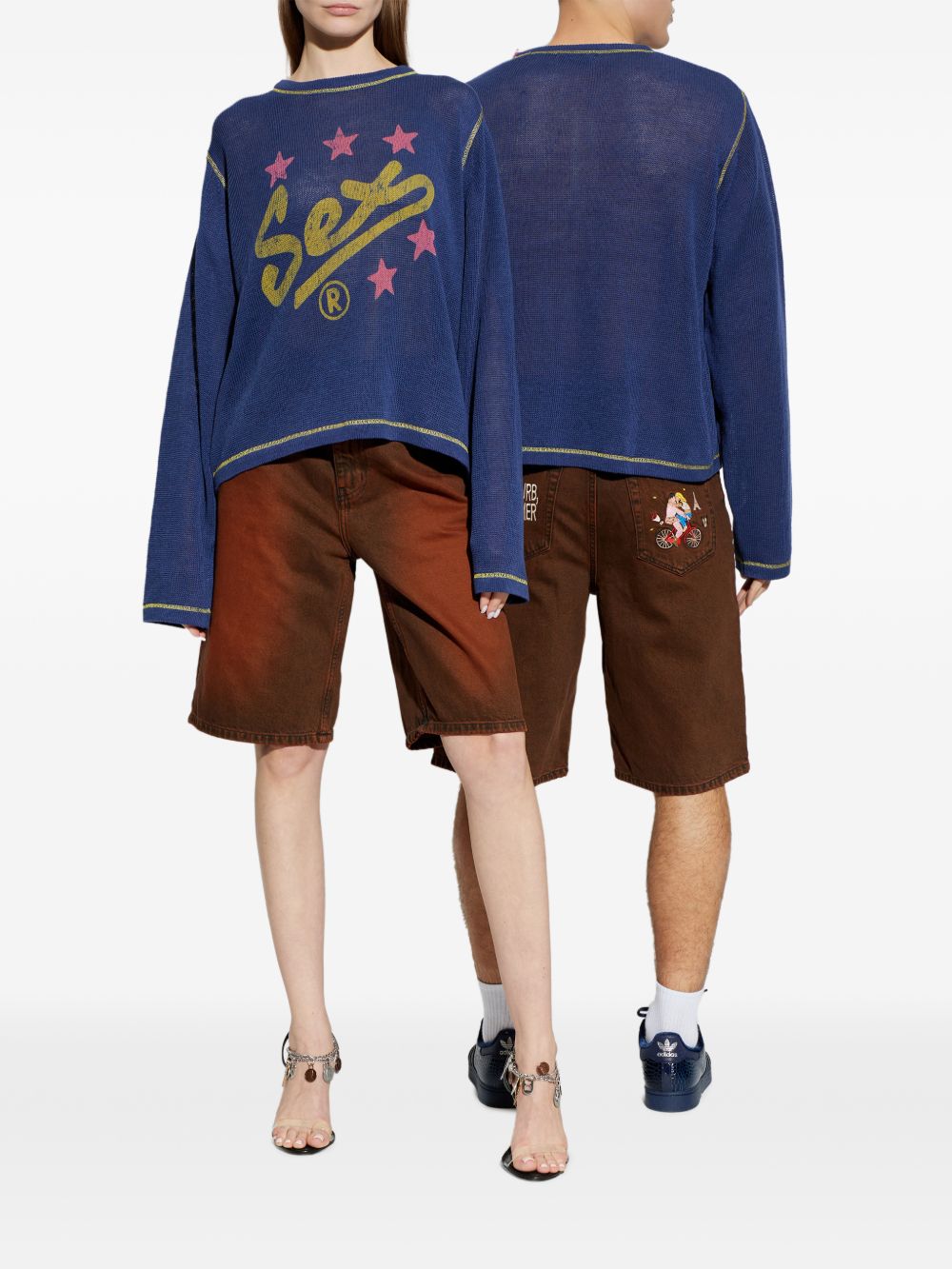 Shorts con ricamo in marrone Carne bollente - uomo 