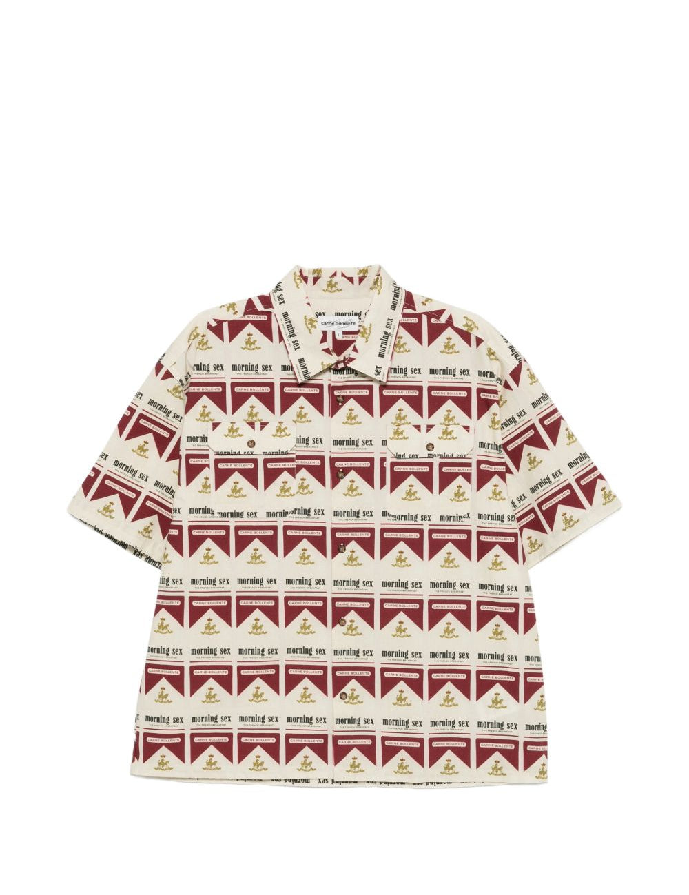 Camicia a maniche corte con stampa in beige e rosso Carne bollente - uomo 
