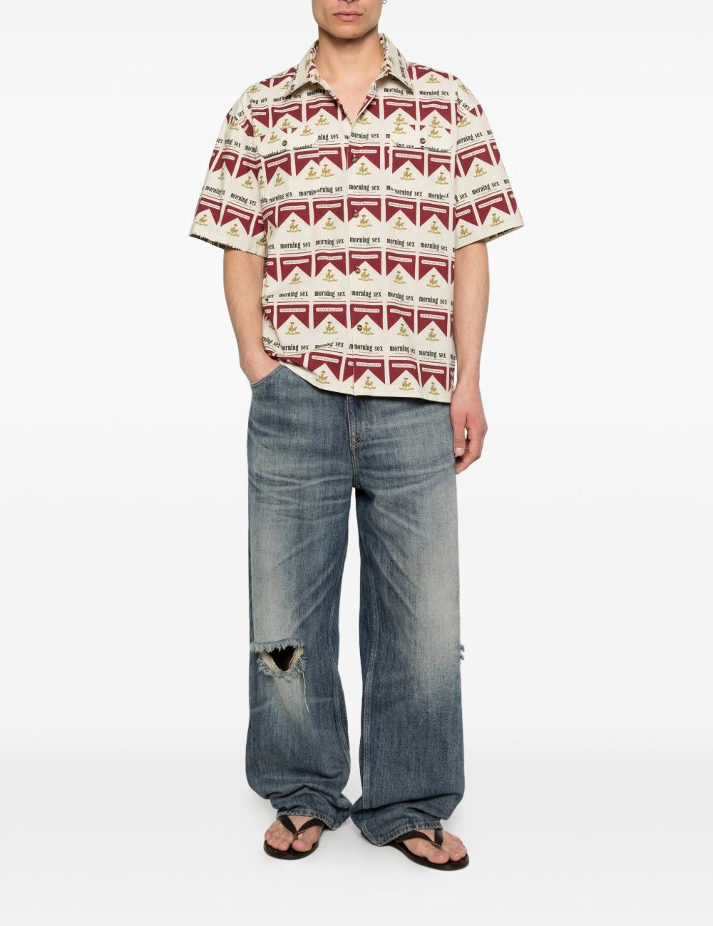 Camicia a maniche corte con stampa in beige e rosso Carne bollente - uomo 
