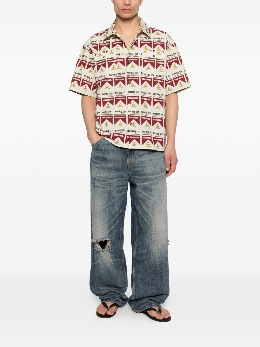 Camicia a maniche corte con stampa in beige e rosso Carne bollente - uomo 
