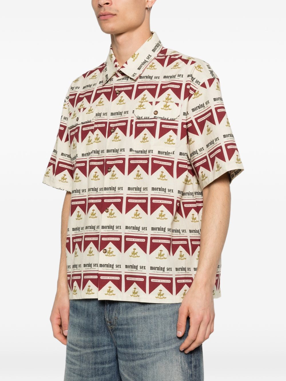 Camicia a maniche corte con stampa in beige e rosso Carne bollente - uomo 