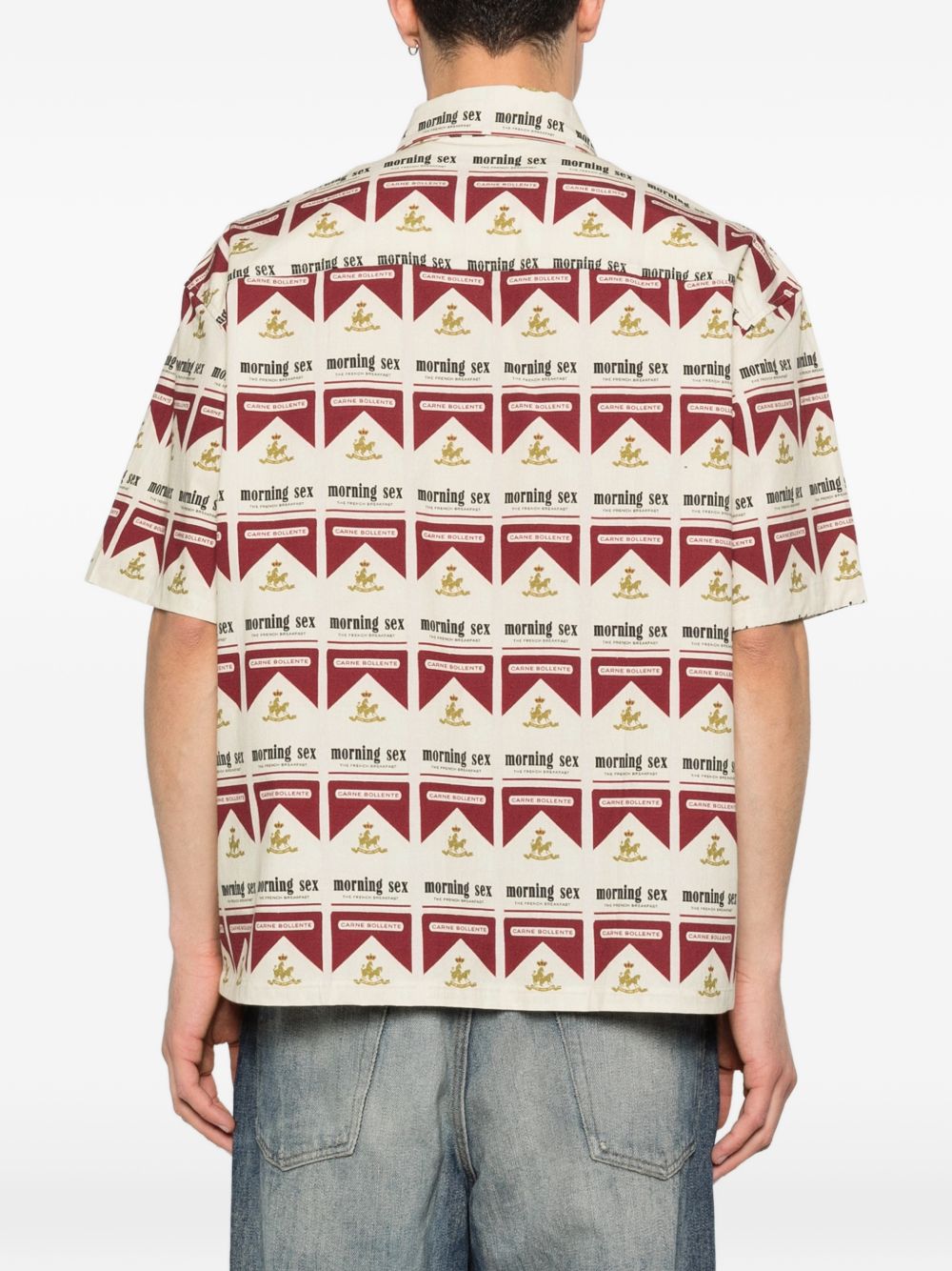 Camicia a maniche corte con stampa in beige e rosso Carne bollente - uomo 