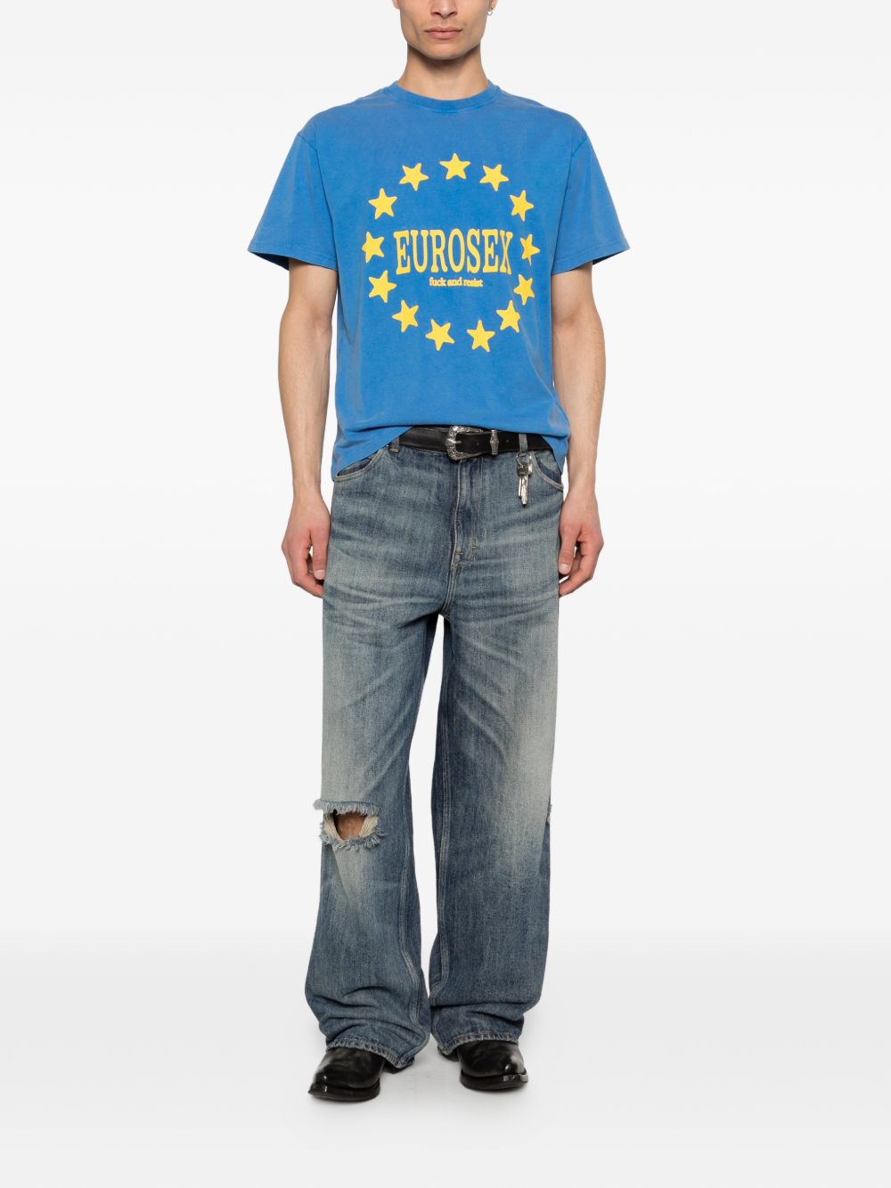 T-shirt con stampa stelle in blu Carne bollente - uomo 