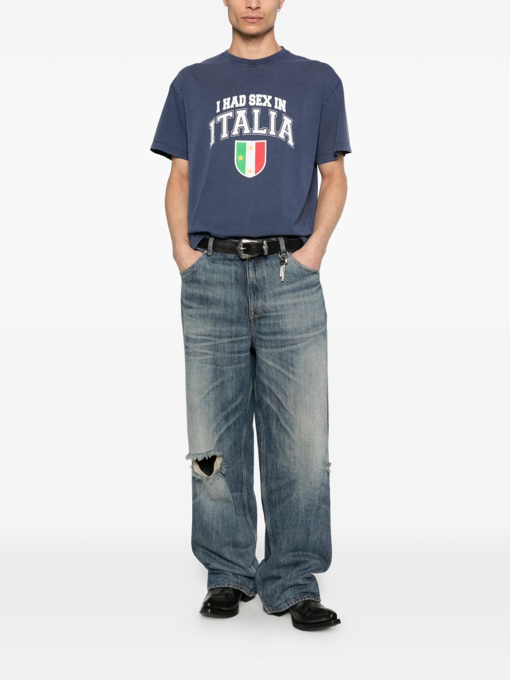 T-shirt Ciao Bella con stampa in blu Carne bollente - uomo 