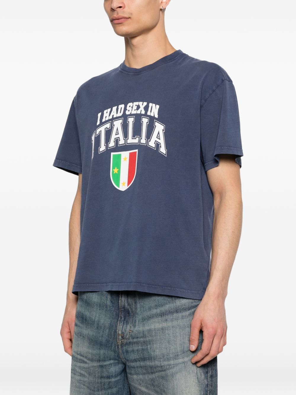 T-shirt Ciao Bella con stampa in blu Carne bollente - uomo 
