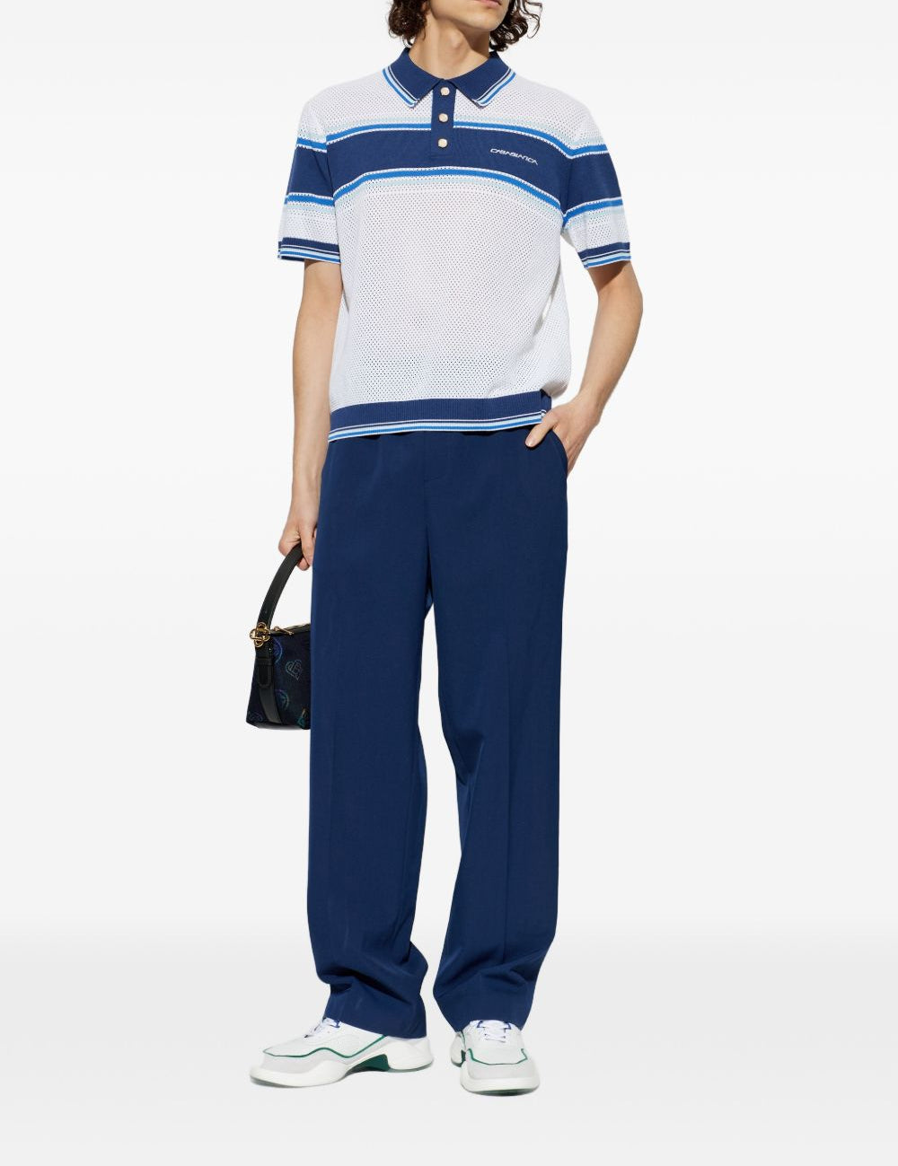 Polo traforata in bianco e blu Casablanca - uomo 