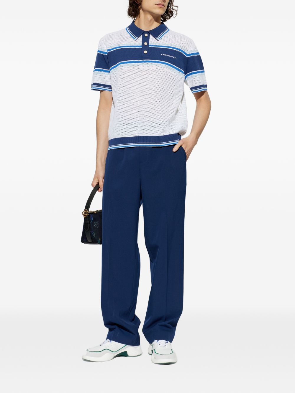 Polo traforata in bianco e blu Casablanca - uomo 