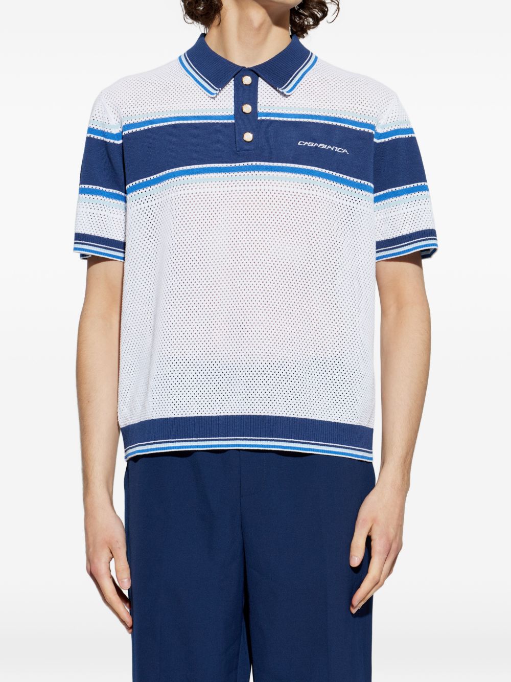 Polo traforata in bianco e blu Casablanca - uomo 
