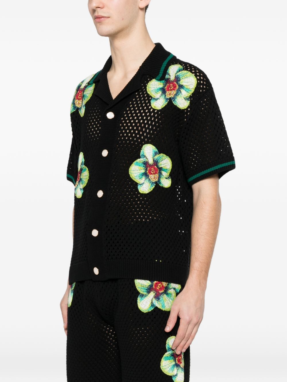 Camicia in maglia con ricamo floreale in nero  Casablanca - uomo 