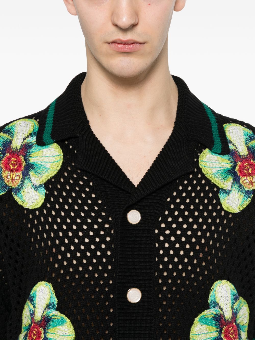Camicia in maglia con ricamo floreale in nero  Casablanca - uomo 