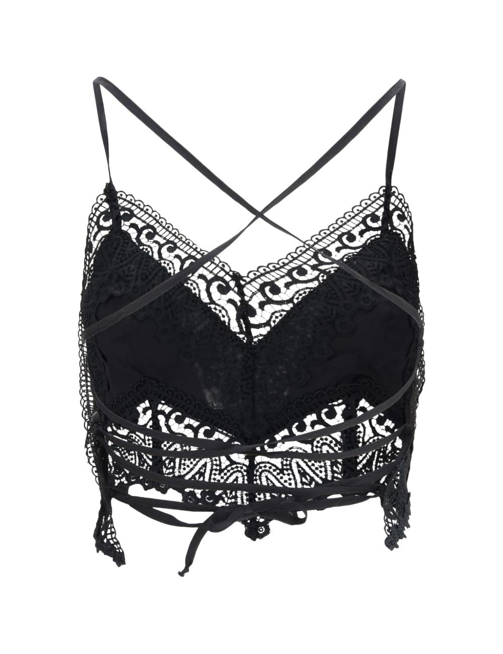 Top corto con rivestimento in pizzo Blanca in nero Charo ruiz ibiza 1989 