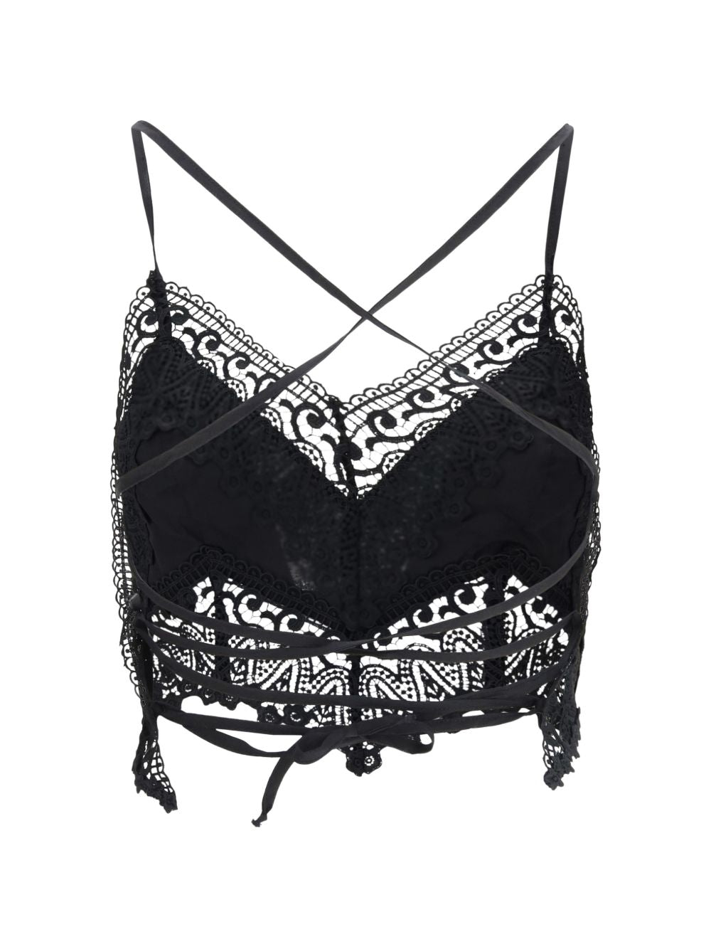 Top corto con rivestimento in pizzo Blanca in nero Charo ruiz ibiza 1989 