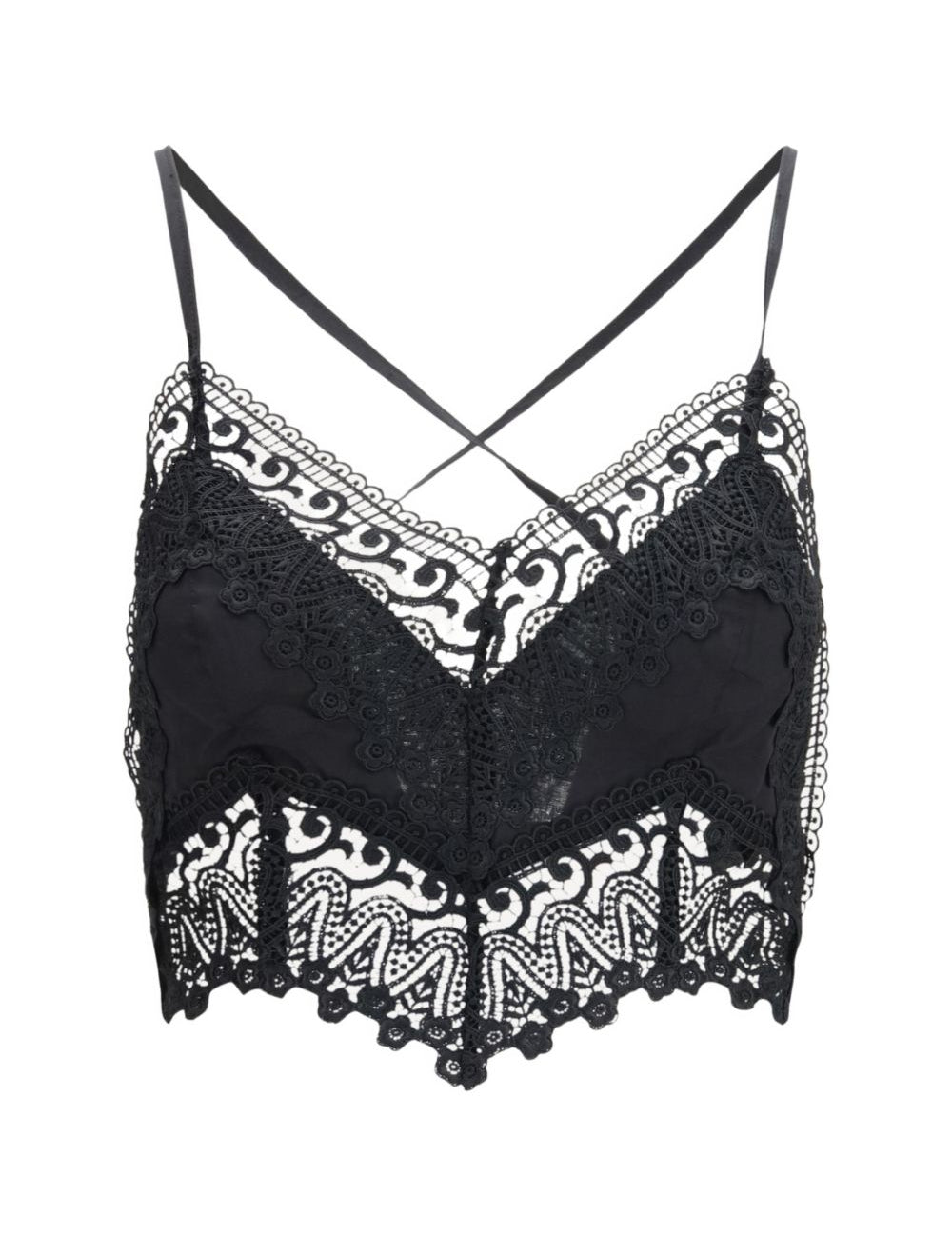 Top corto con rivestimento in pizzo Blanca in nero Charo ruiz ibiza 1989 