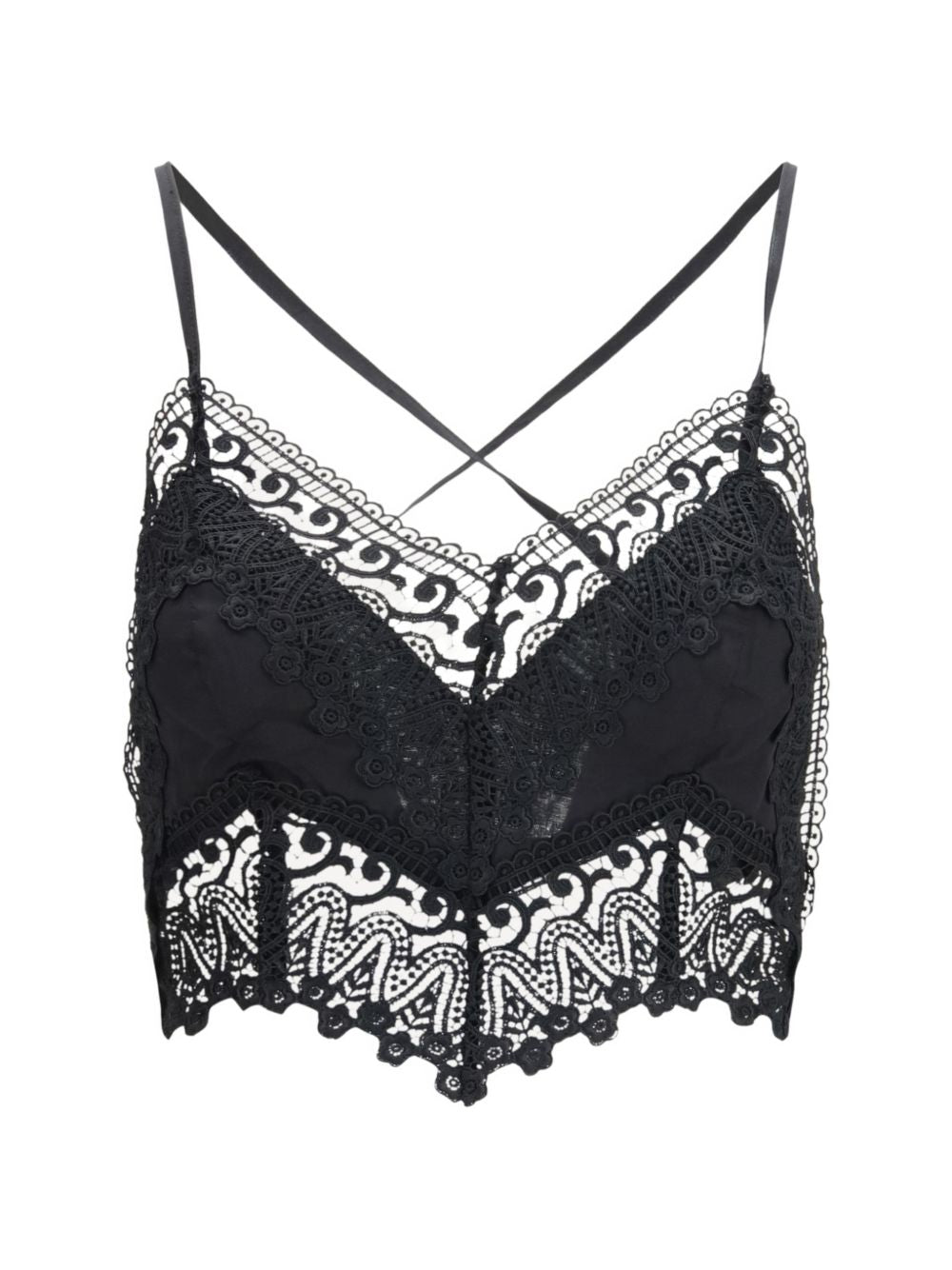 Top corto con rivestimento in pizzo Blanca in nero Charo ruiz ibiza 1989 