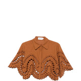 Camicia cropped in broderie-anglaise storm in marrone Charo ruiz ibiza 1989 - donna 