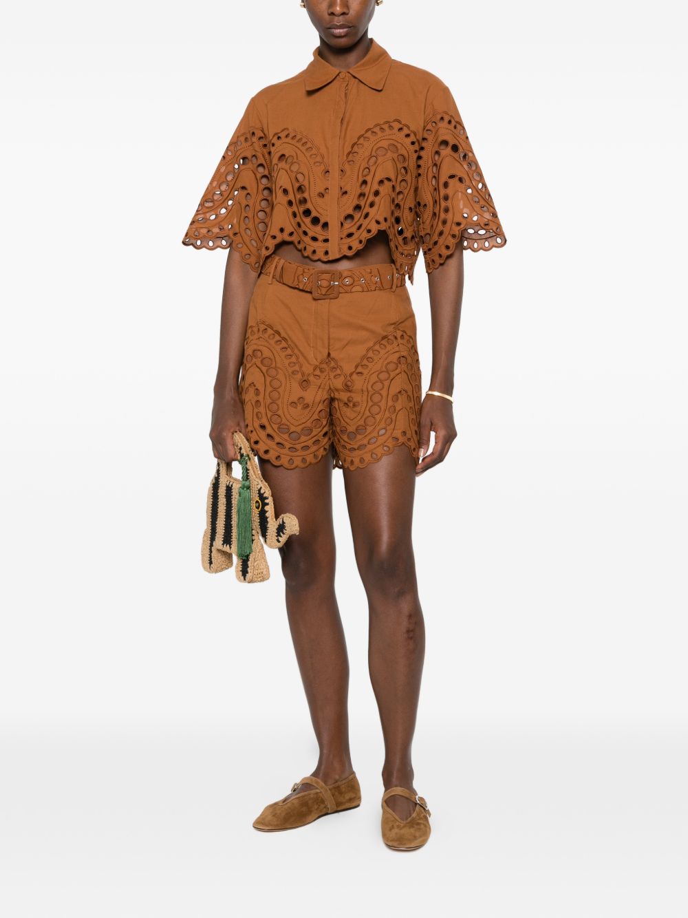 Camicia cropped in broderie-anglaise storm in marrone Charo ruiz ibiza 1989 - donna 