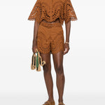 Camicia cropped in broderie-anglaise storm in marrone Charo ruiz ibiza 1989 - donna 