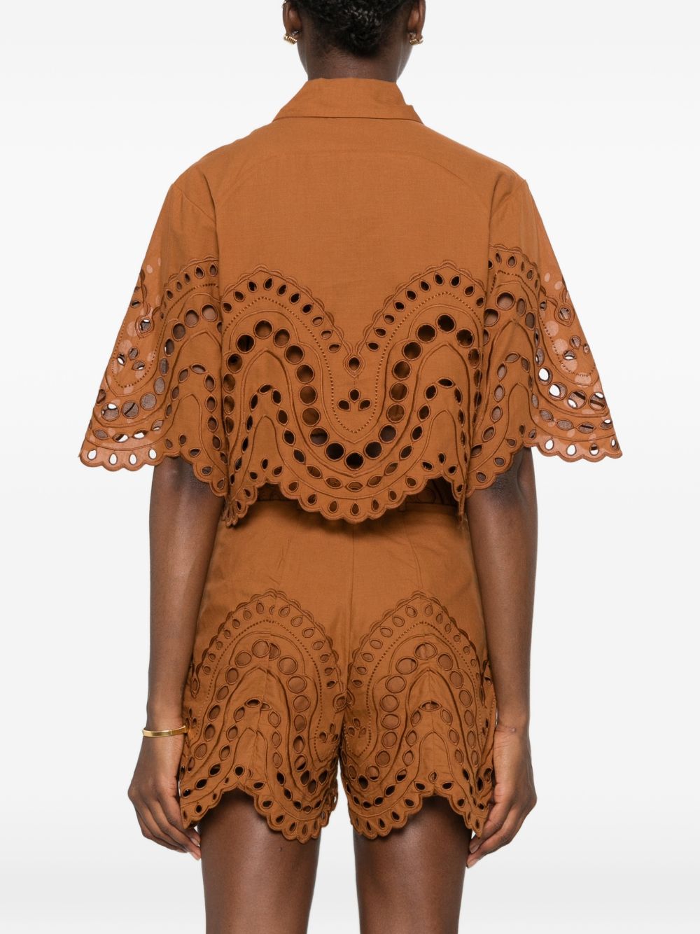 Camicia cropped in broderie-anglaise storm in marrone Charo ruiz ibiza 1989 - donna 