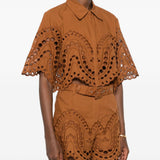 Camicia cropped in broderie-anglaise storm in marrone Charo ruiz ibiza 1989 - donna 