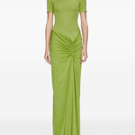 Abito lungo con collo alto e ruches in verde lime Christopher esber - donna 