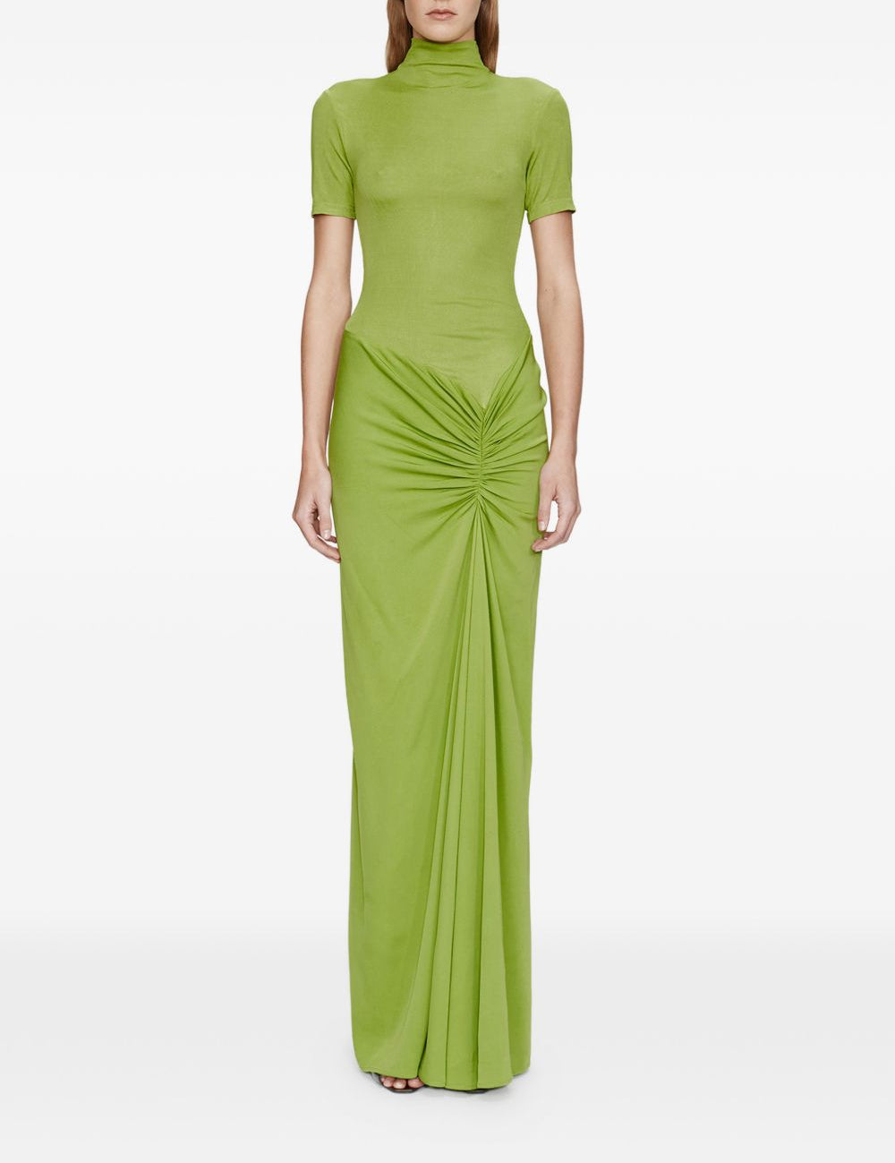 Abito lungo con collo alto e ruches in verde lime Christopher esber - donna 