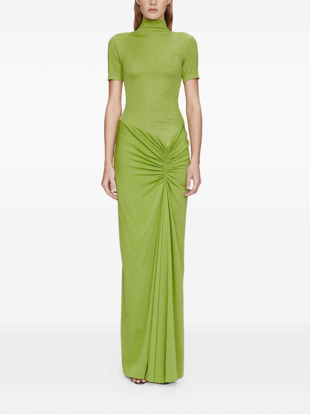 Abito lungo con collo alto e ruches in verde lime Christopher esber - donna 
