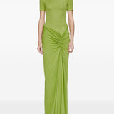 Abito lungo con collo alto e ruches in verde lime Christopher esber - donna 
