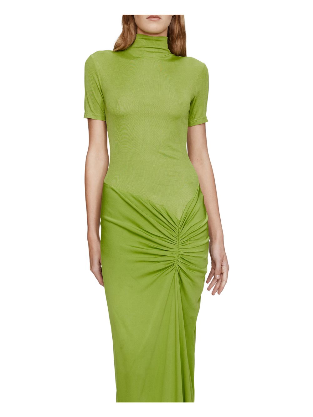 Abito lungo con collo alto e ruches in verde lime Christopher esber - donna 