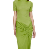 Abito lungo con collo alto e ruches in verde lime Christopher esber - donna 
