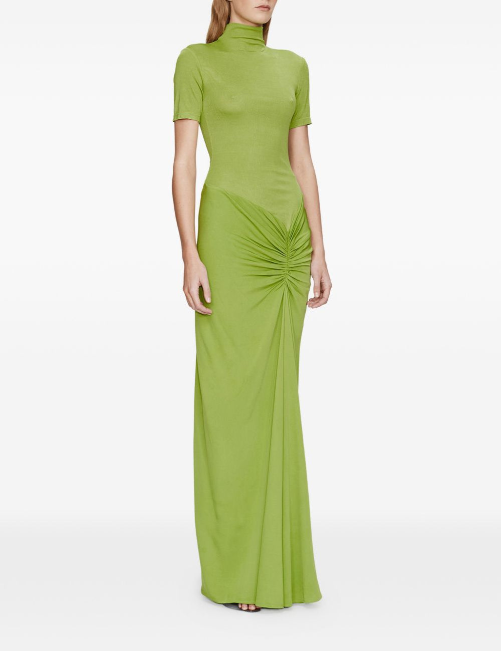 Abito lungo con collo alto e ruches in verde lime Christopher esber - donna 